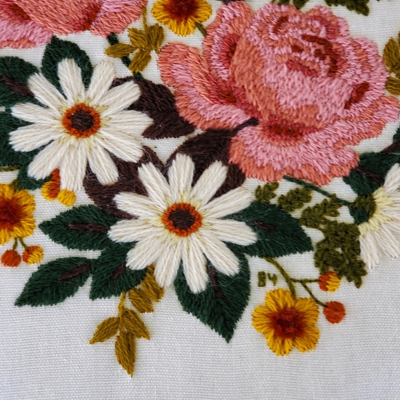 Embroidered Floral Wall Hanging 13" Square Handmade Roses Pink Cottagecore - Picture 5 of 6